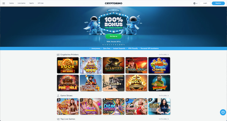 Cryptorino's casino layout