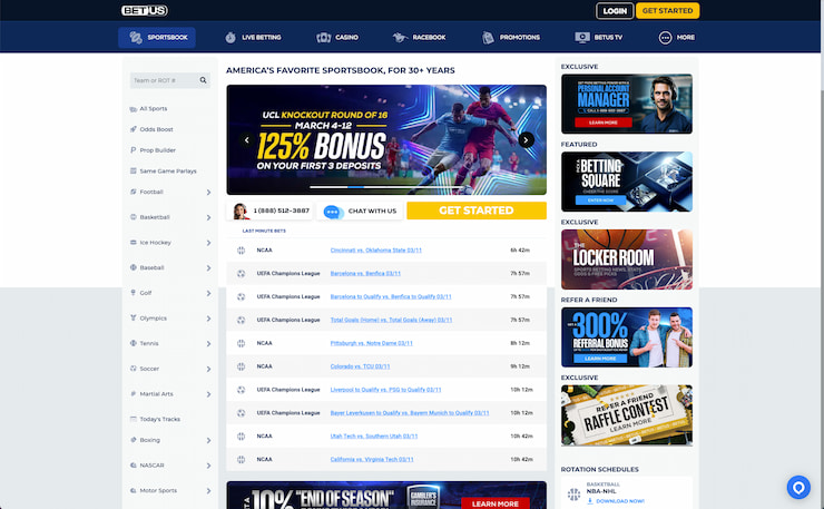 BetUS sportsbooks homepage