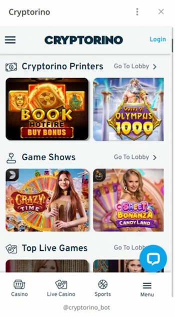 Cryptorino's Telegram casino bot
