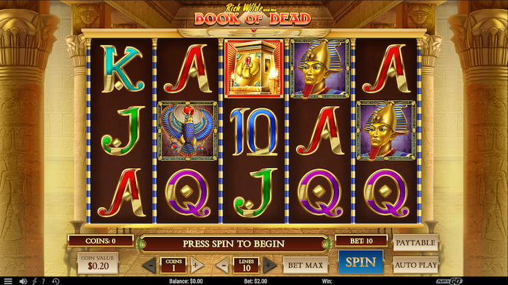 A screenshot of popular non-gamstop slot game "Book of Dead". 