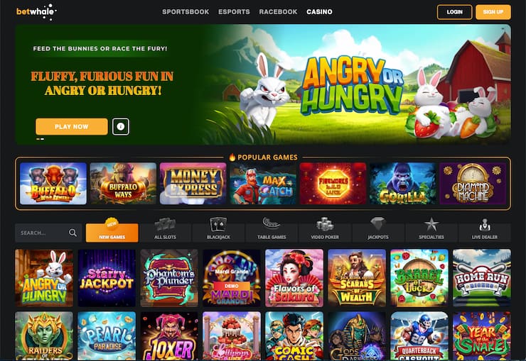 A screenshot of the BetWhale real money online casino 