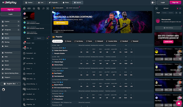 Betplay's crypto sportsbook homepage