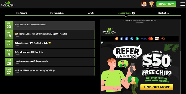 A snapshot of Raging Bull's Message Centre