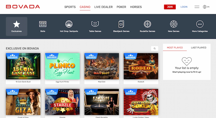 Bovada casino exlusive games