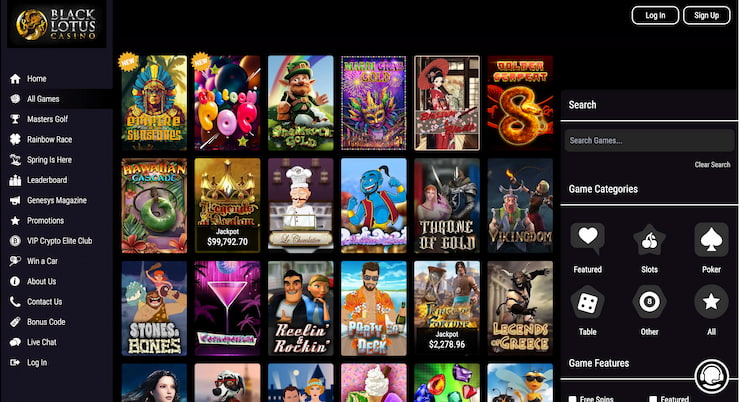 a snapshot black lotus casino's home page 