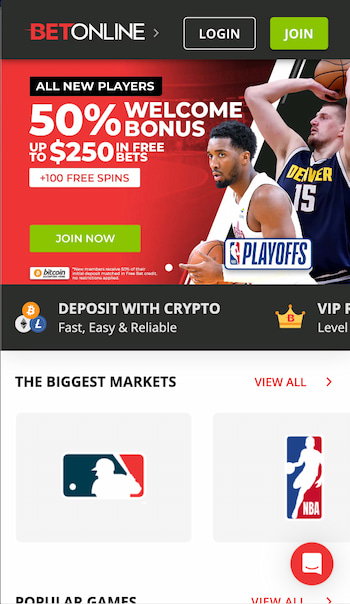 Screenshot betonline mobile home page