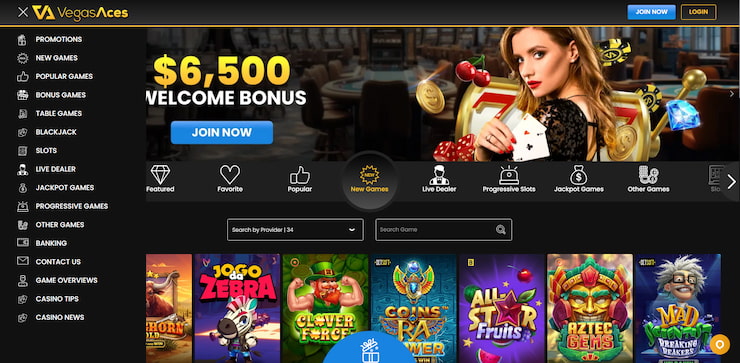 User-friendly interface of Vegas Aces, a Colorado online casino optimized for seamless play