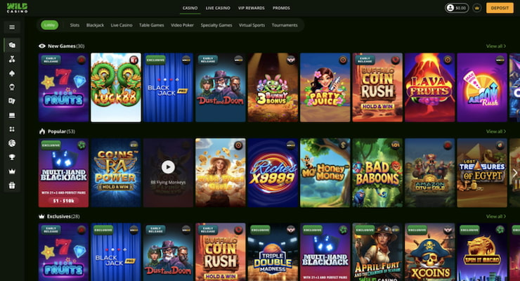 Wild Casino gaming library