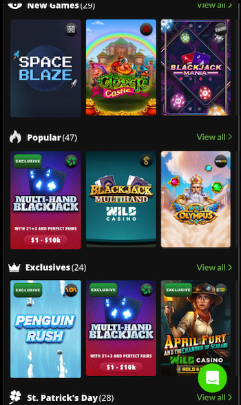 Wild Casino gaming library