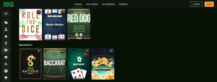 A snapshot of Baccarat at Wild Casino
