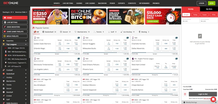 The homepage of BetOnline for Oregon sports betting