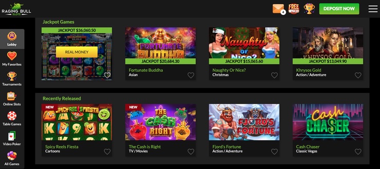 raging bull online gambling site games and recently released titles