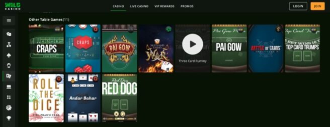 A snapshot of Craps at Wild Casino