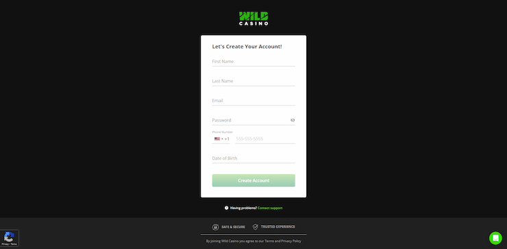 Signup form on a Colorado online casino showing where to enter personal info