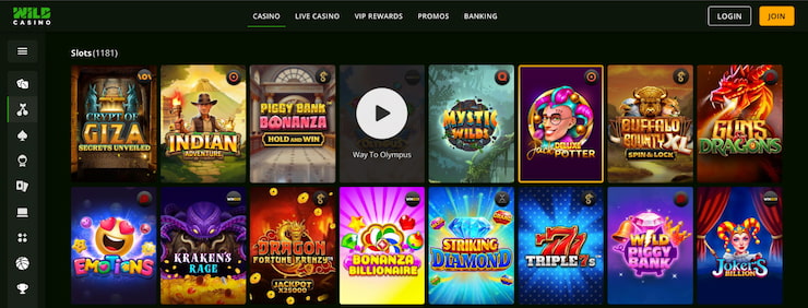 Wild Casino game lobby