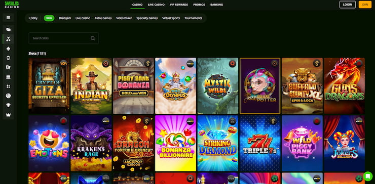 wild casino game lobby