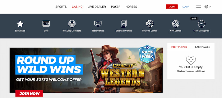 a snapshot of Bovada sportsbook's home page