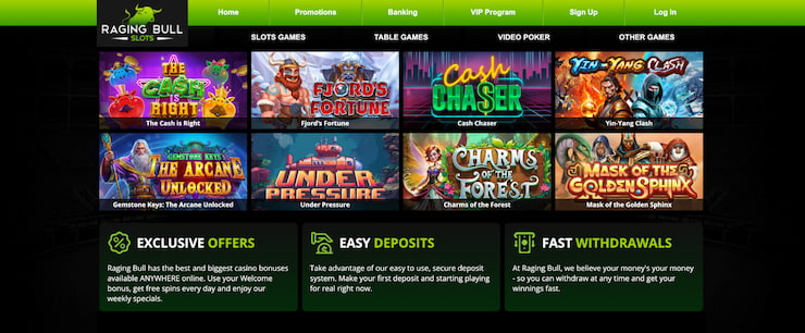 raging bull casino showcasing popular games