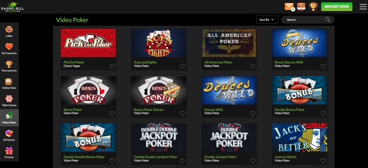 A snapshot of Poker Games at Raging Bull Casino
