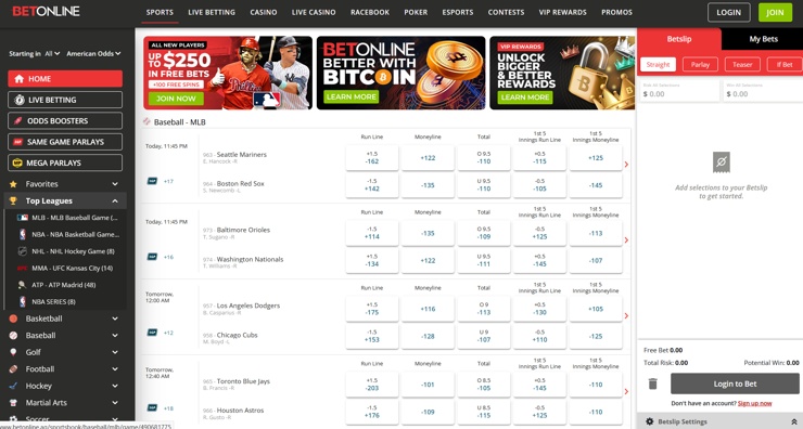 A snapshot of BetOnline Sportsbook