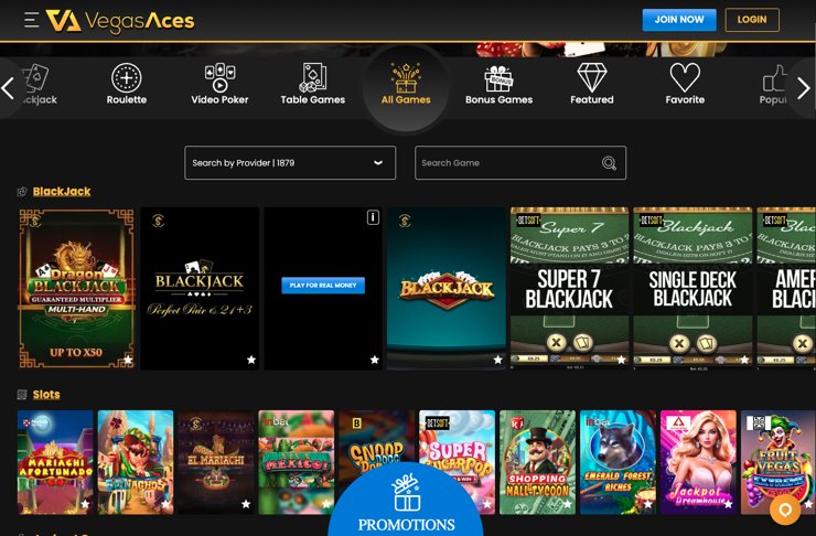 A snapshot of Vegas Aces Casino