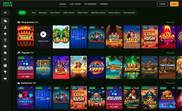A snapshot of Wild Casino