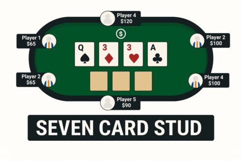 Seven Card Stud table with clean white background and clear player markers on poker sie.