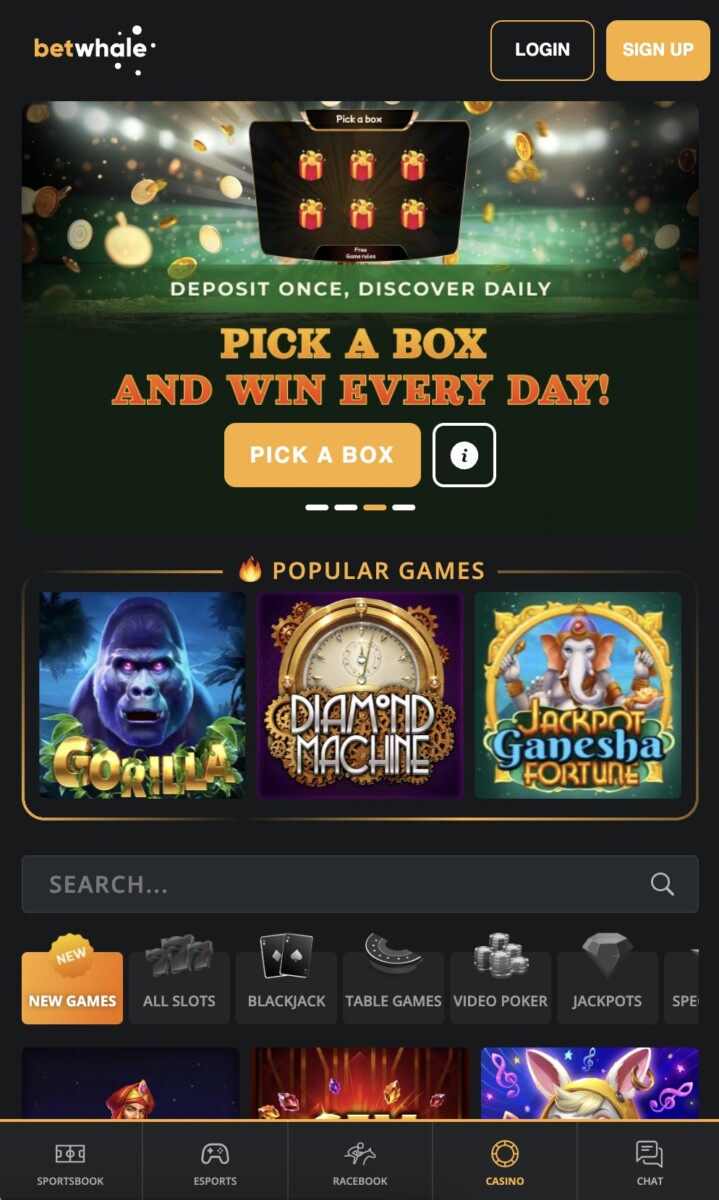 Betwhale Casino Mobile Homepage