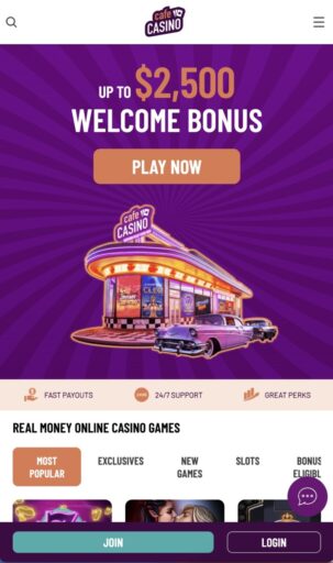 Cafe Casino Mobile Homepage and Welcome Bonus