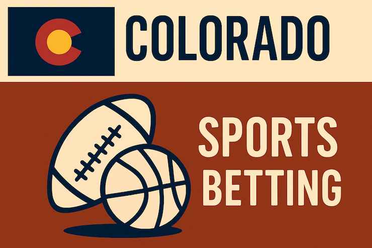 A graphic showing a Colorado sports betting banner with a football and basketball.