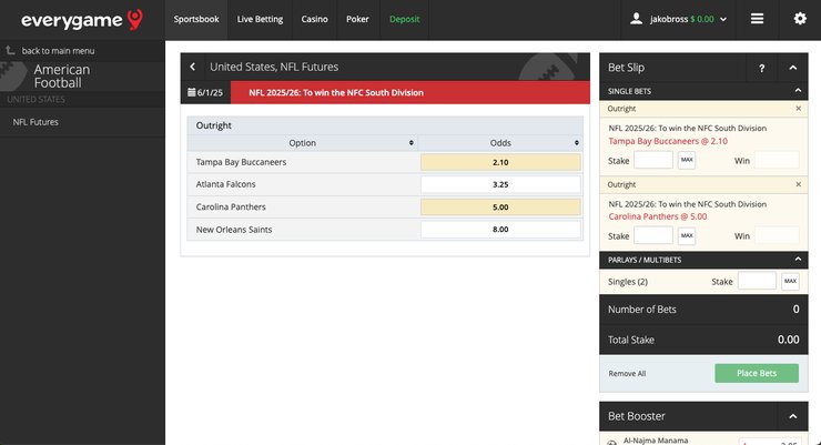 Betting at Everygame Sportsbook