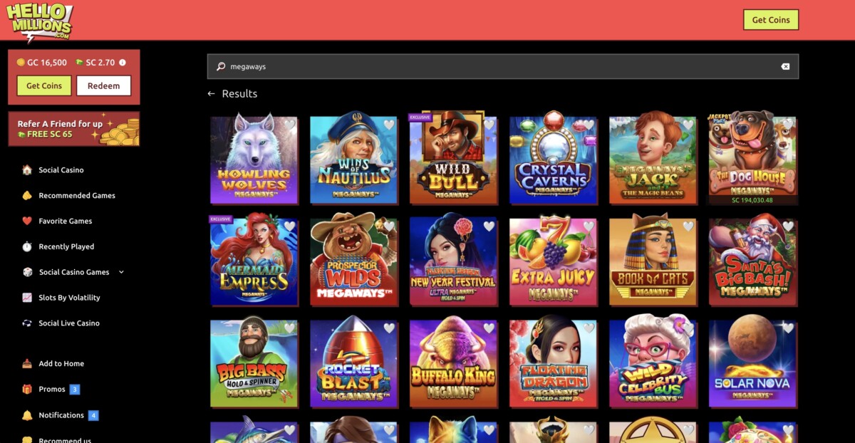 Hello Millions casino screenshot GIN