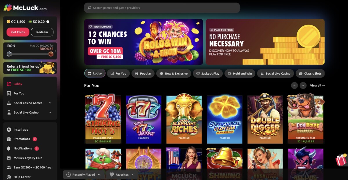 McLuck casino screenshot GIN