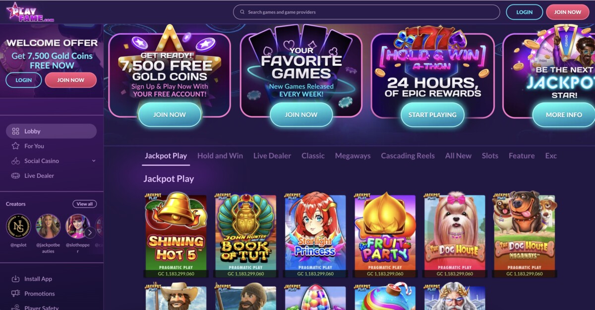 PlayFame Casino Screenshot GIN