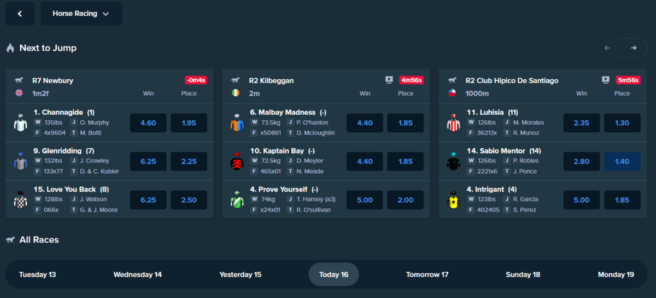 a snapshot of the Stake.com Racebook section