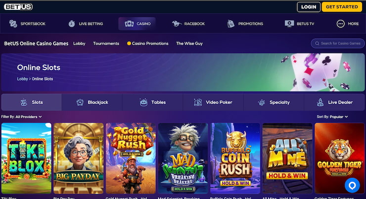 A snapshot of Online slots at BetUS Online Casino NC 