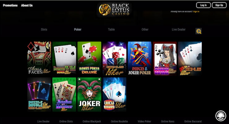 A snapshot of Video poker at Black Lotus Online Casino NC