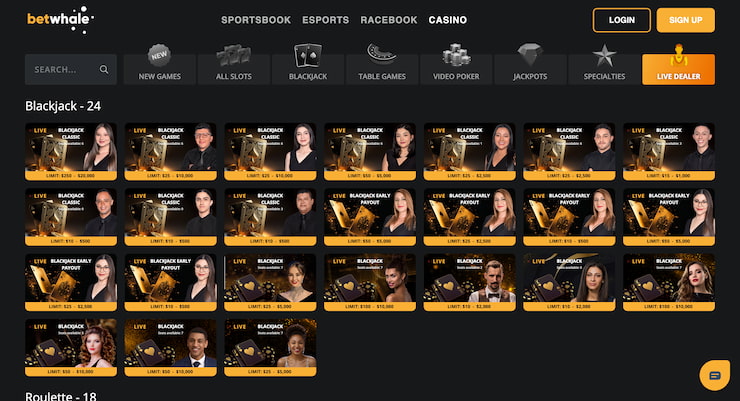 A snapshot of Live Blackjack at BetWhale Online Casino NC.