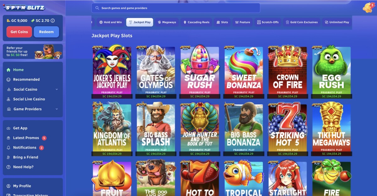 Spinblitz casino screenshot GIN