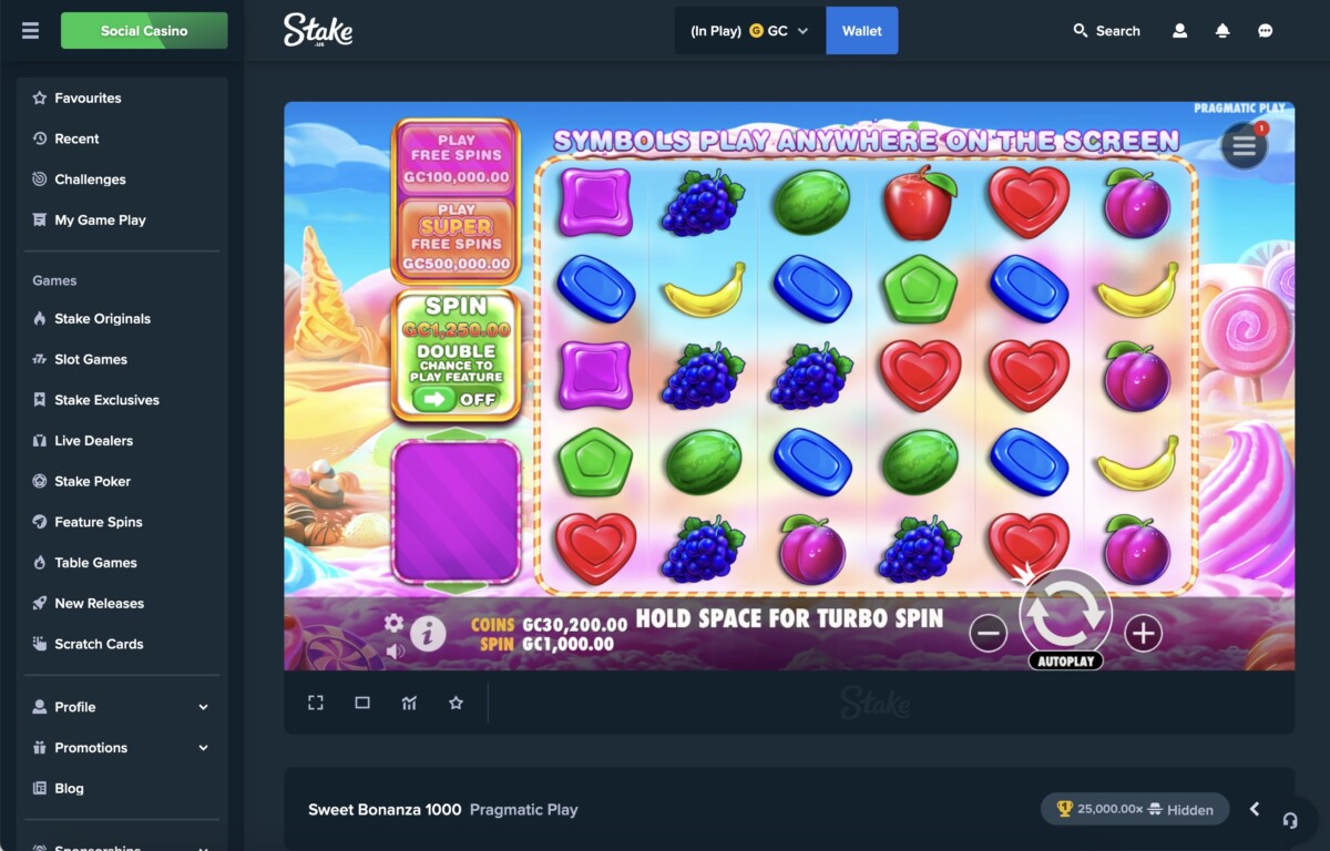 Stake.us screenshot of Sweet Bonanza 1000 for GIN