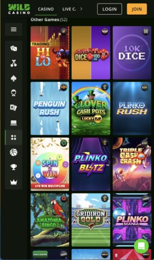 Wild Casino Mobile Games Homepage
