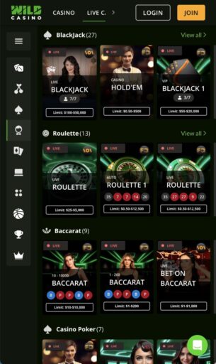Wild Casino Mobile Live Dealer Games