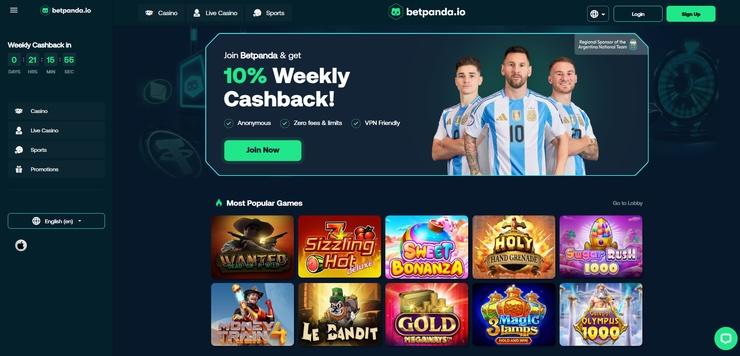 Betpanda SOL online casino and sportsbook platform featuring popular casino games, sports betting options, and promotional offers.