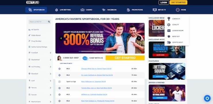 A snapshot of BetUS Sportsbook