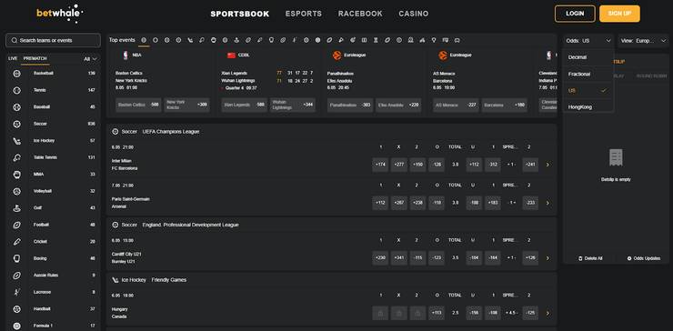 A snapshot of BetWhale Sportsbook
