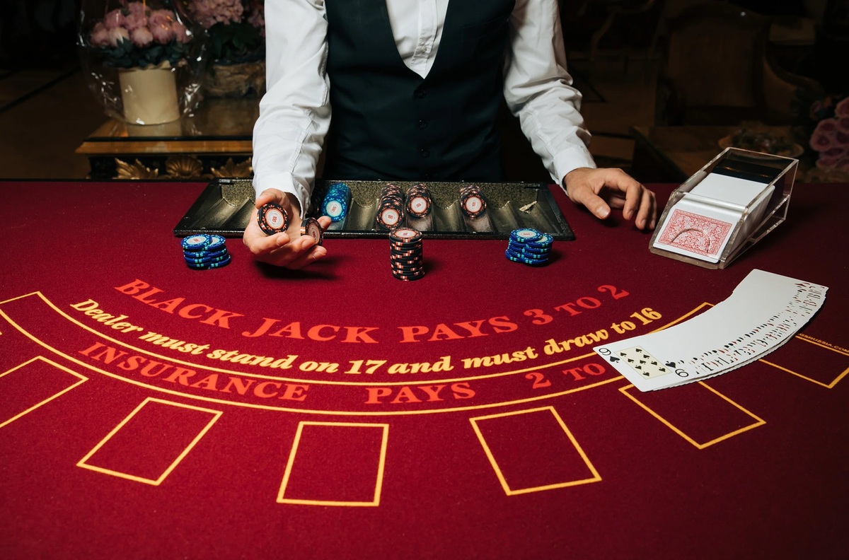 blackjack table with chips