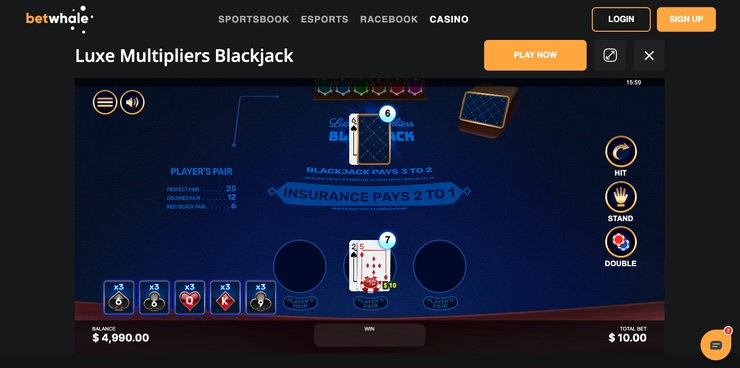 Luxe blackjack at BetWhale online casinos West Virginia