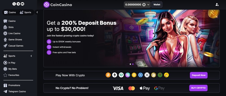 SOL CoinCasino online gaming site highlighting solana-friendly casino games, promotions, and deposit bonuses.