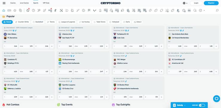 A snapshot of Cryptorino Sportsbook