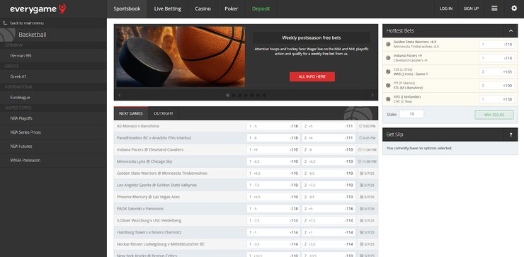 A snapshot of Everygame sportsbook